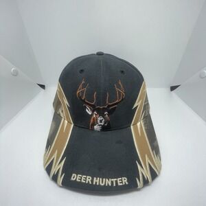 Camouflage Hunting Camo Hat Deer Hunter Buck Doe Black Strapback‎ Baseball Cap